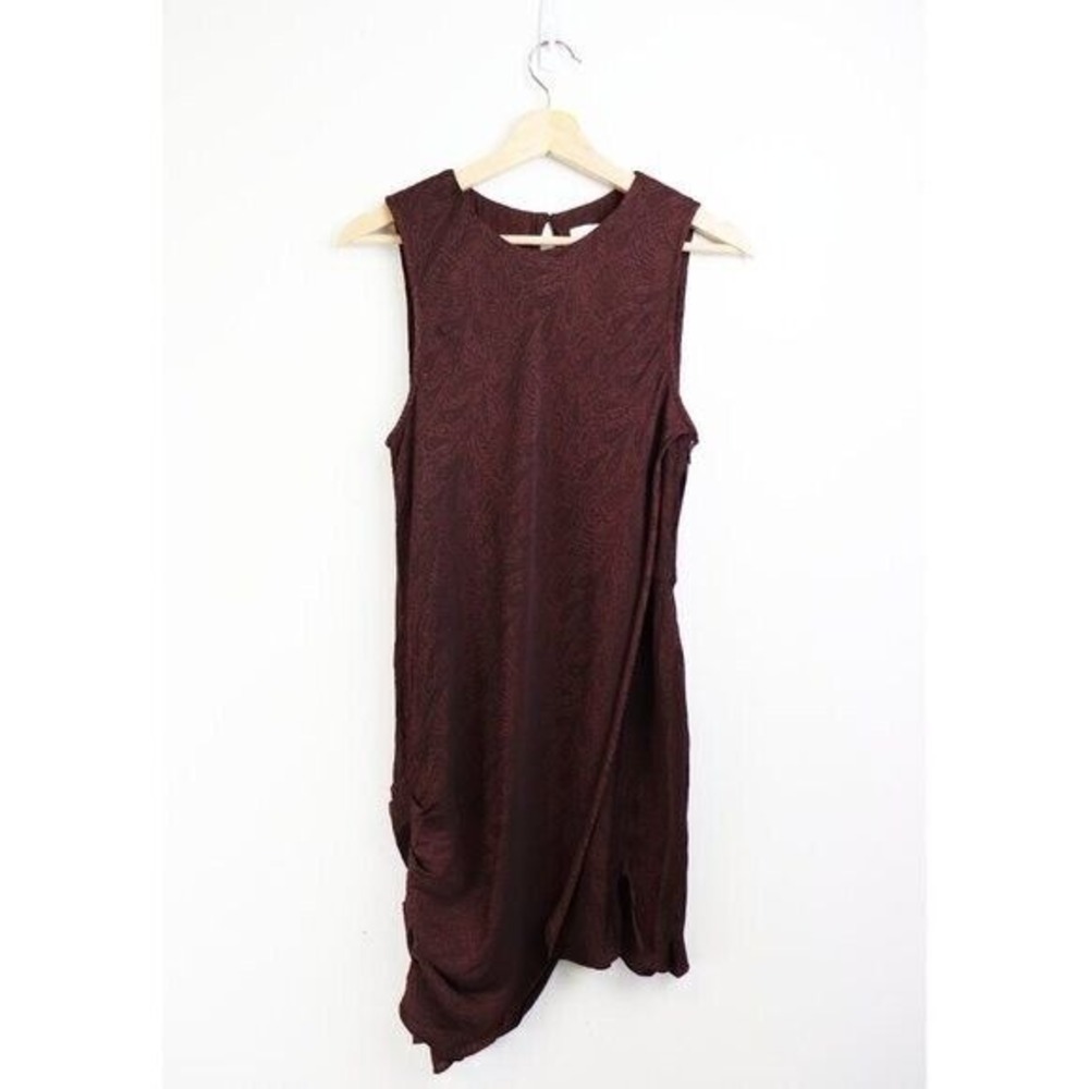 NWT L'Academie The Grazielle Mini Dress Burgundy Medium Paisley Satin Draped - Picture 3 of 7
